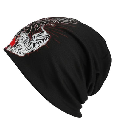 Bonnet Japonais Avec Motif Tigres Blancs Et Symbole Rouge