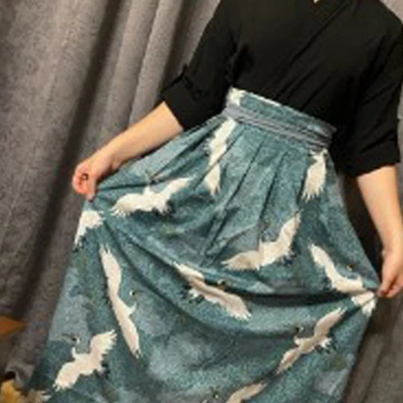 Hakama Femme En Jupe Large Avec Motif Grues