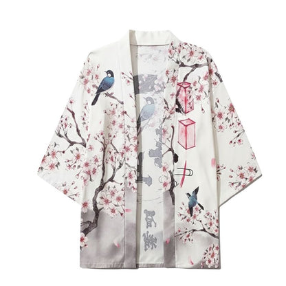Veste Kimono En Motif Sakura Et Oiseaux Artistiques