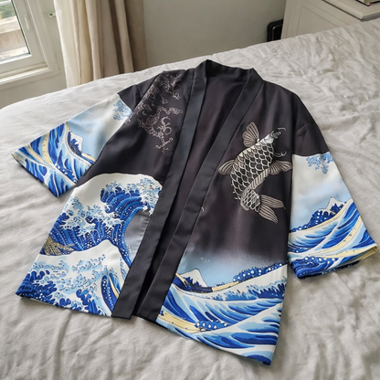 Veste Kimono En Motif Vague Japonaise