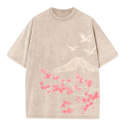 T-Shirt Japonais Avec Mont Fuji Et Fleurs Sakura
