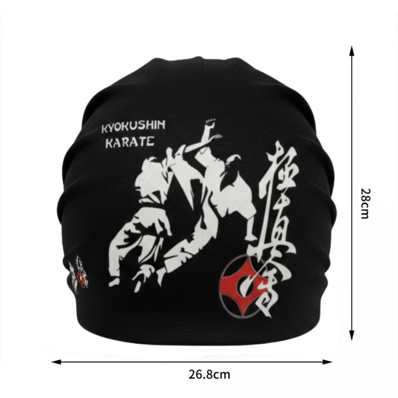 Bonnet Japonais Noir Style Karaté Avec Motif Combattant