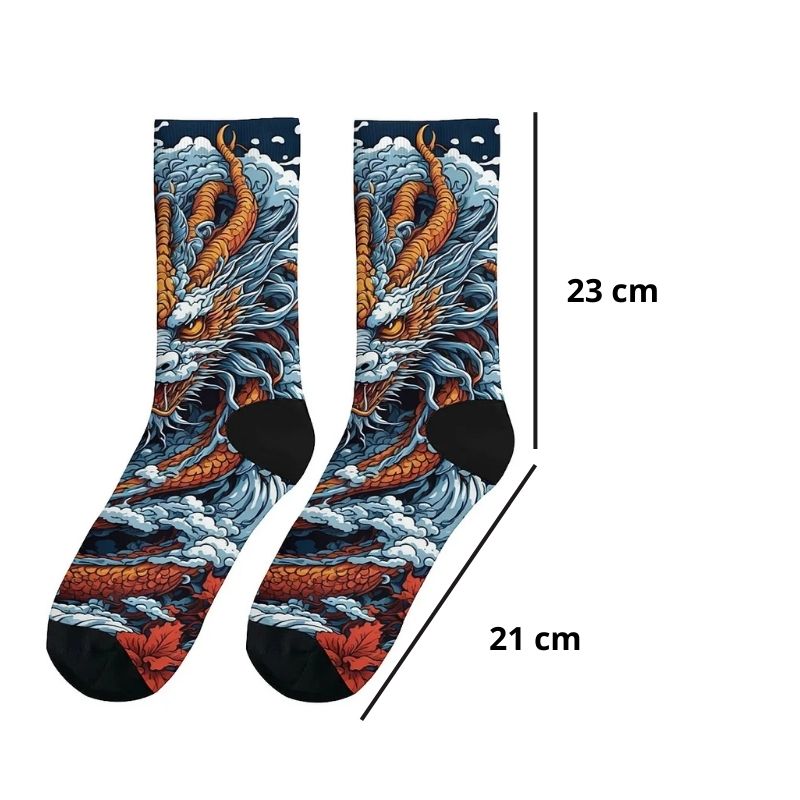 Chaussette Japonaise Imprimé Dragon Et Vagues Puissantes