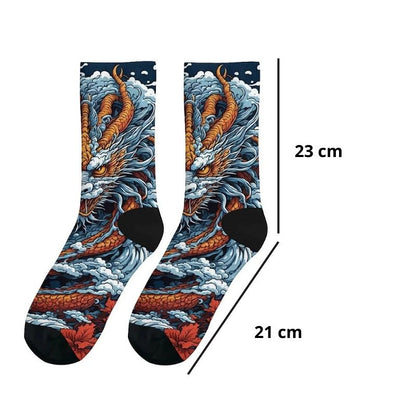 Chaussette Japonaise Imprimé Dragon Et Vagues Puissantes