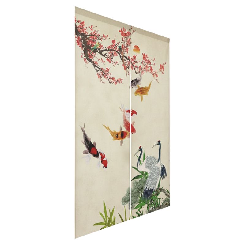 Noren Japonais Avec Carpes Koï Colorées Et Grues Élégantes