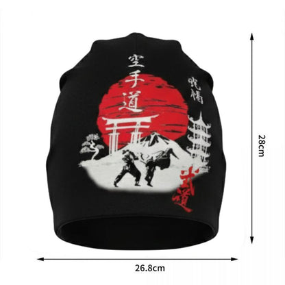Bonnet Japonais Noir Avec Motif Samouraï Et Soleil Rouge