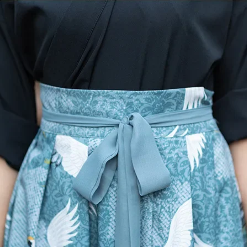 Hakama Femme En Jupe Large Avec Motif Grues