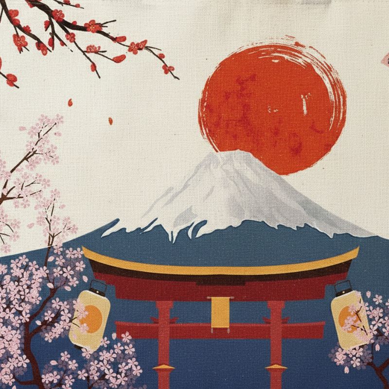 Sac Japonais Avec Mont Fuji Et Soleil Rouge