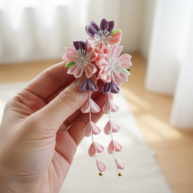Kanzashi Traditionnel Avec Ornement Fleur