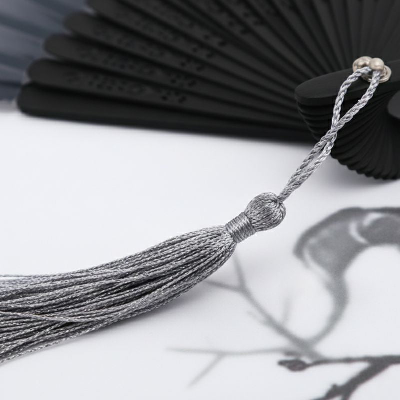 Éventail Japonais Gris Dégradé Avec Motif Branche Fleurie