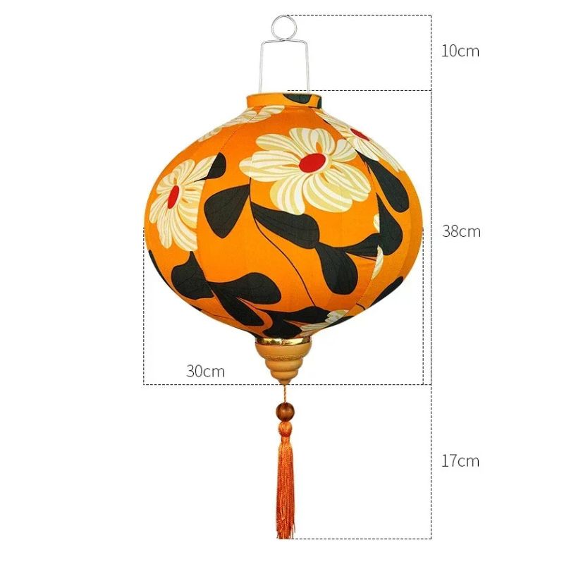 Lanterne Japonaise Suspendue Orange Motif Floral Avec Pampille