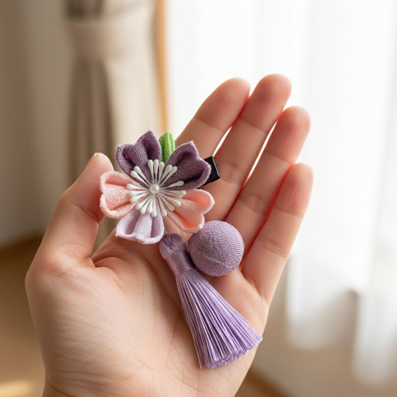 Kanzashi Fleur Avec Pompon