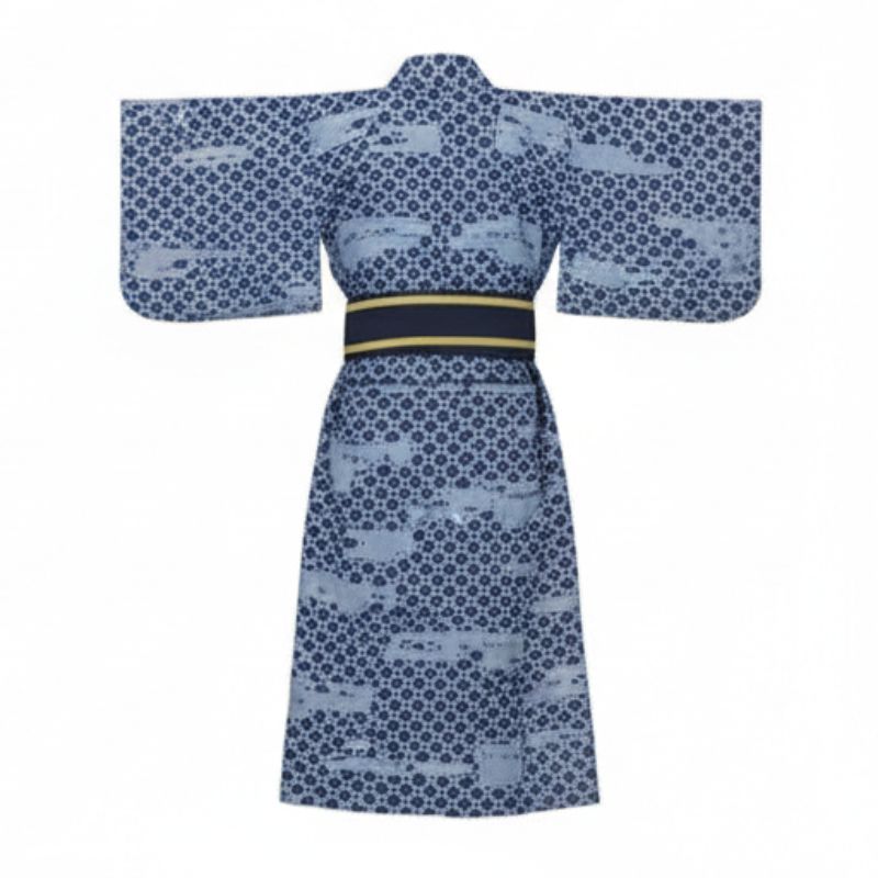 Kimono Japonais Bleu À Motifs Géométriques