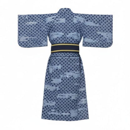 Kimono Japonais Bleu À Motifs Géométriques
