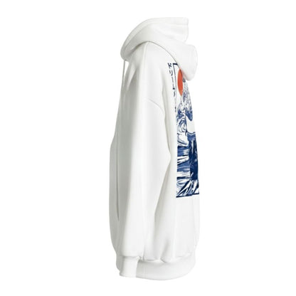 Sweat Japonais Blanc Avec Illustration Vague Et Soleil Levant