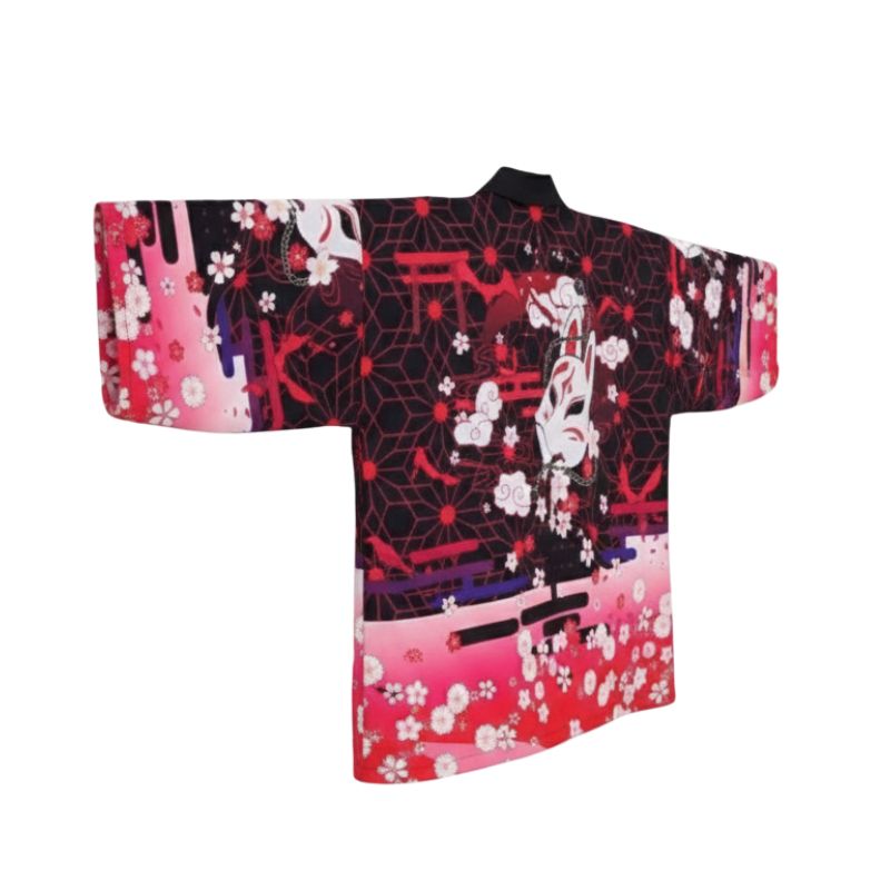 Veste Kimono Avec Motif Japonais Renard Et Fleurs Sakura