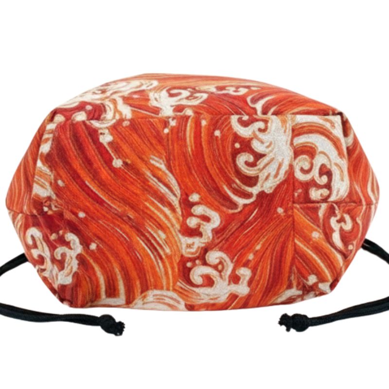 Sac Japonais En Tissu Rouge Avec Motif Vagues