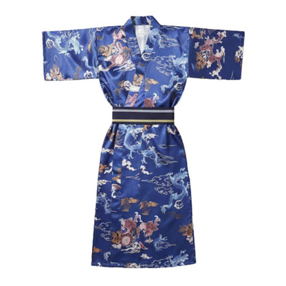 Kimono Japonais Bleu Satiné Avec Motifs Dragons