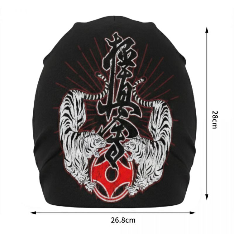 Bonnet Japonais Avec Motif Tigres Blancs Et Symbole Rouge