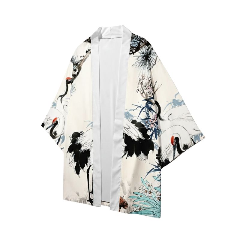 Haori Homme Style Japonais Traditionnel Grues Symboliques