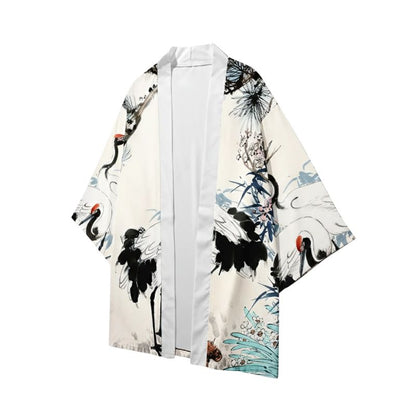 Haori Homme Style Japonais Traditionnel Grues Symboliques