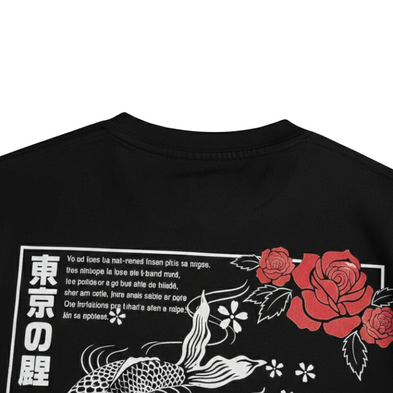 T-Shirt Japonais Mode Urbaine Avec Poissons Koi