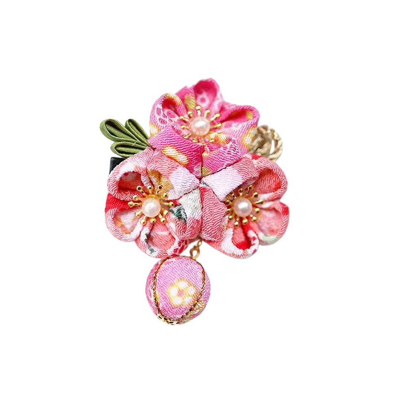 Kanzashi Fleur Sakura Avec Perles Et Ornement Tissu