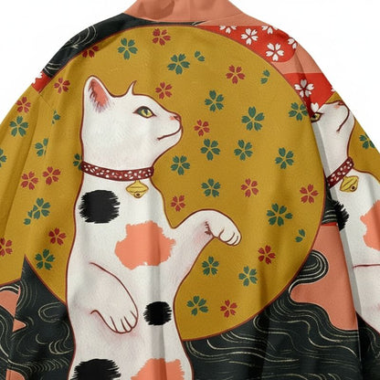 Ensemble Kimono Japonais Avec Motif Chat Maneki Neko Porte Bonheur