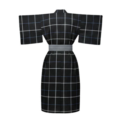 Kimono Japonais Long À Carreaux Avec Ceinture Obi Élégante