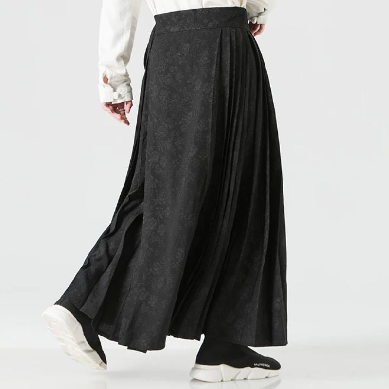 Hakama Homme Noir Long À Texture Fluide Style Asiatique