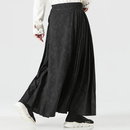 Hakama Homme Noir Long À Texture Fluide Style Asiatique