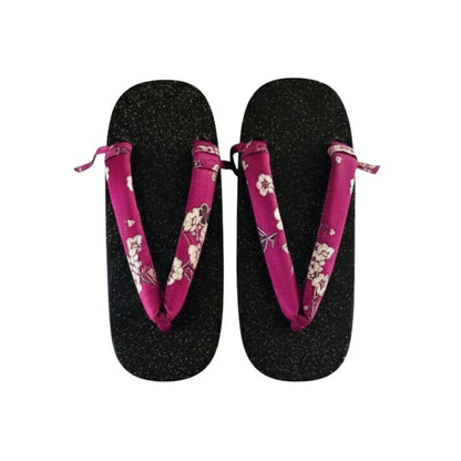 Sandales Geta En Bois Noir Pailleté Avec Lanière Fleurie