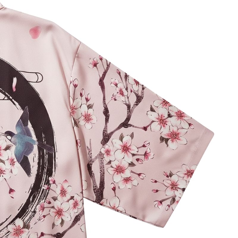 Veste Kimono En Motif Sakura Et Oiseaux Artistiques