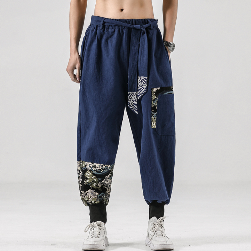 Pantalon Japonais Sarouel Homme Coupe Ample Imprimée