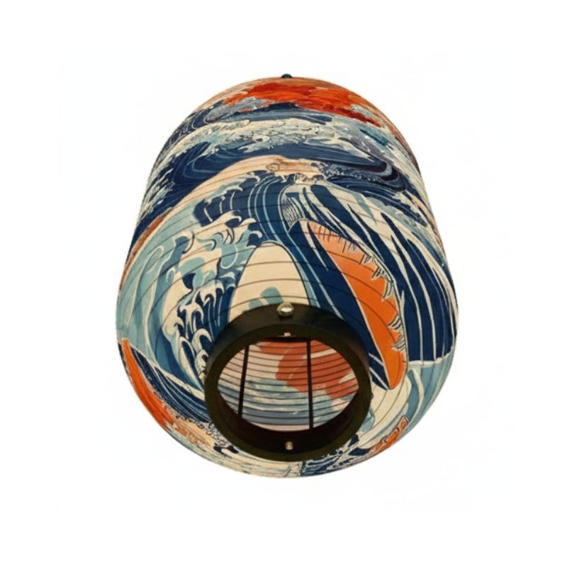 Lanterne Japonaise Motif Grande Vague Et Ciel Rouge