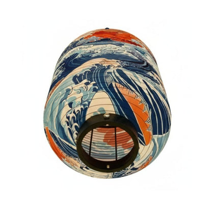 Lanterne Japonaise Motif Grande Vague Et Ciel Rouge