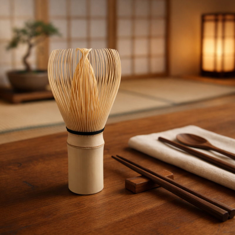 Fouet Matcha En Bambou Sculpté Avec Support Stable