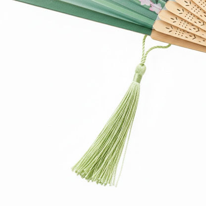 Éventail Japonais Pliant Vert Avec Illustration Florale