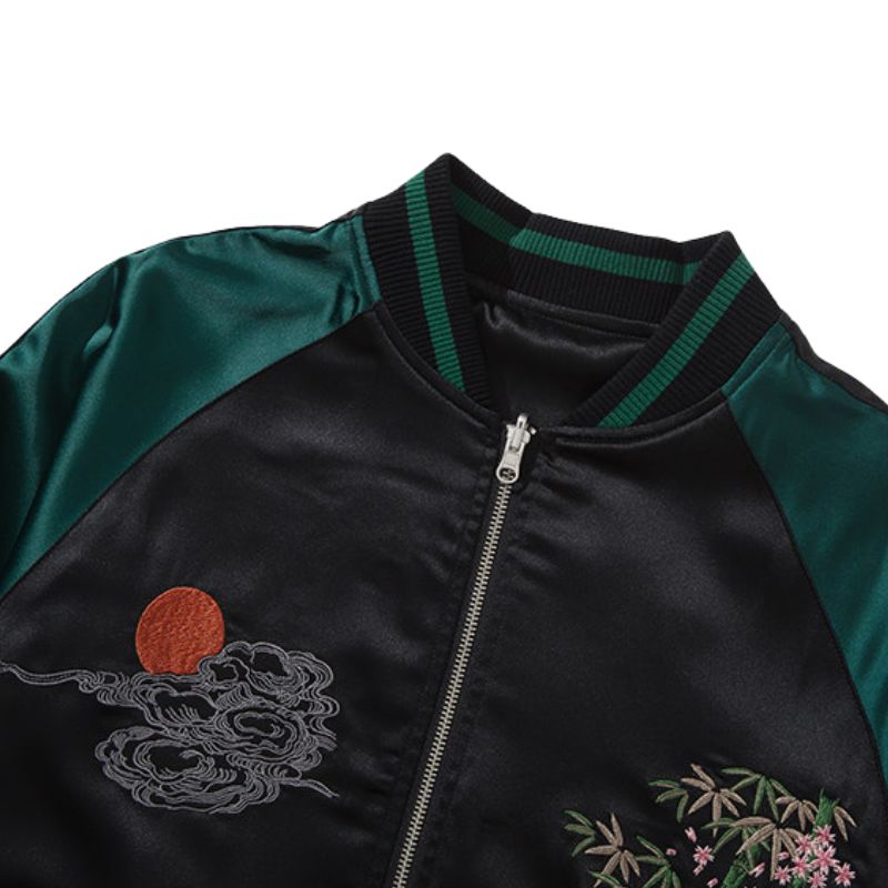 Sukajan Homme Avec Broderie Bambou Et Nuages Japonais