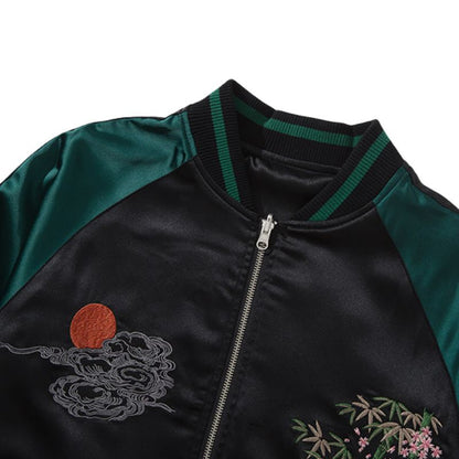 Sukajan Homme Avec Broderie Bambou Et Nuages Japonais