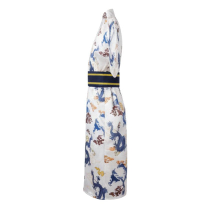 Kimono Japonais Clair Satiné Avec Motifs Dragons Et Ceinture Obi