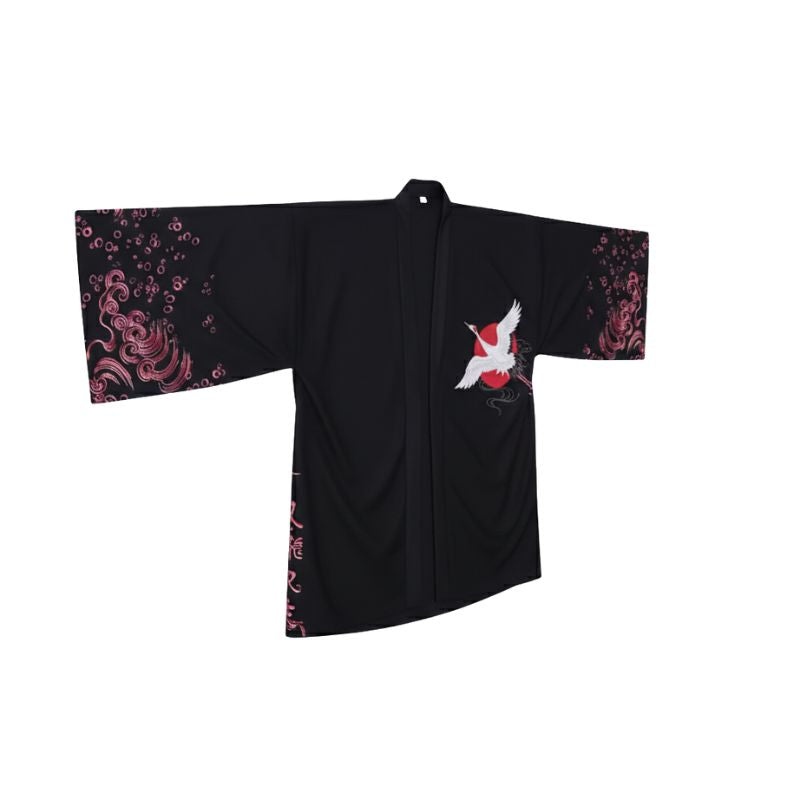Veste Kimono Noir En Coupe Ample Avec Imprimé Oiseaux