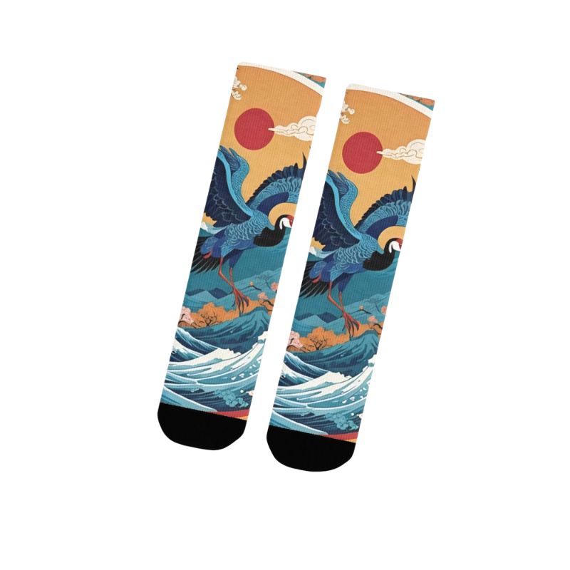 Chaussette Japonaise Imprimé Grue Et Vagues