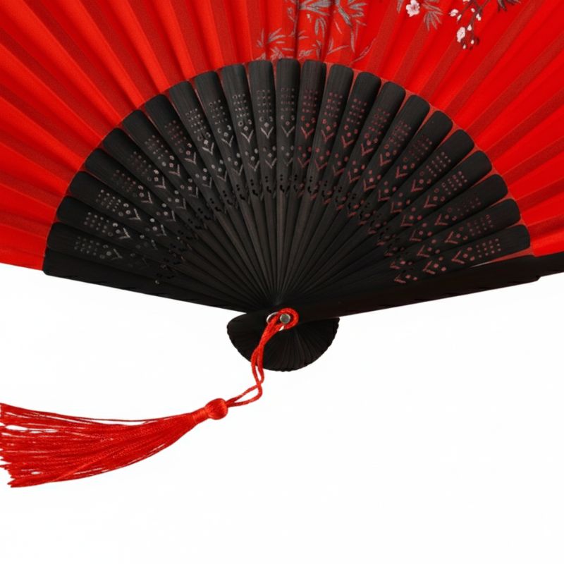 Éventail Japonais Traditionnel Rouge Avec Manche Noir