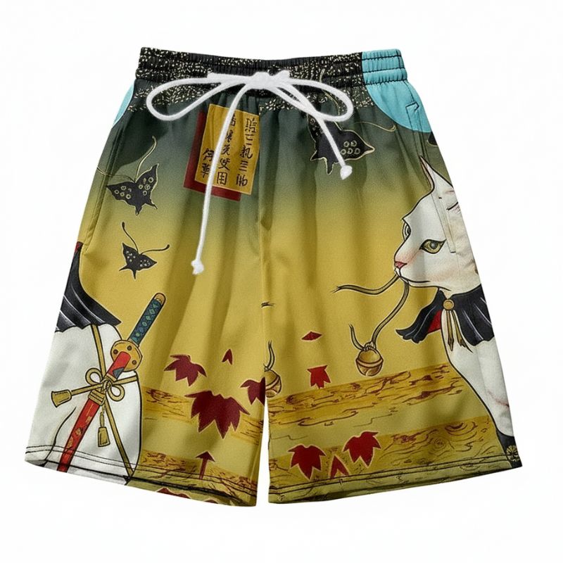Ensemble Kimono Style Japonais En Veste Ample Et Short Illustré