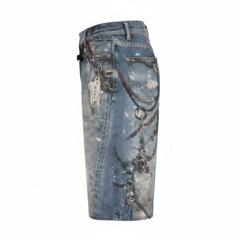 Short Japonais Homme Jean Imprimé Chaînes