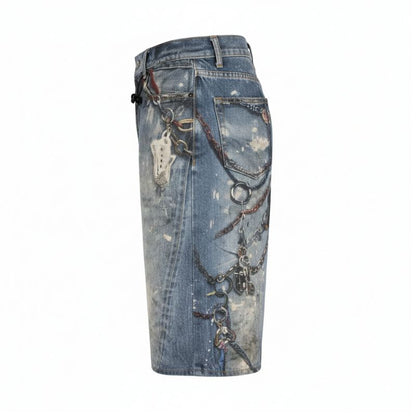 Short Japonais Homme Jean Imprimé Chaînes