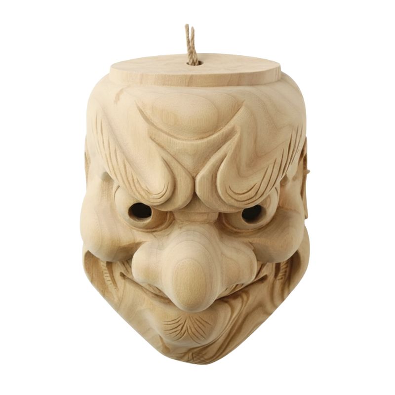 Masque Nô En Bois Avec Expression Démoniaque