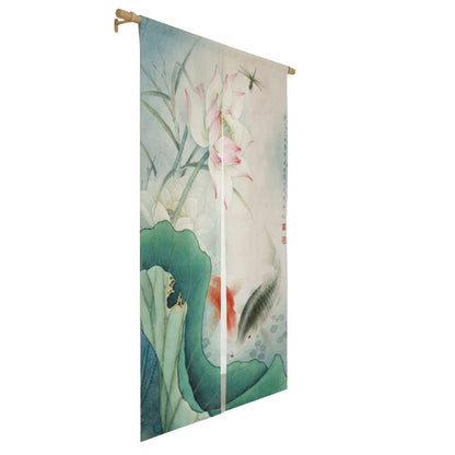 Noren Japonais Avec Fleur De Lotus Élégante Et Carpes Koï Artistiques