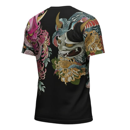 T-Shirt Japonais Mode Urbaine Avec Design Démon Floral